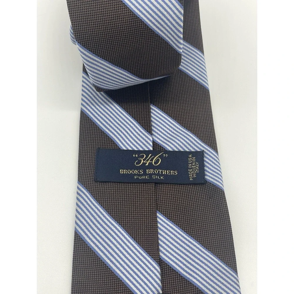 Brooks‎ Brothers 346 Men's Tie Brown Blue Striped Silk Preppy Career Party Italy
